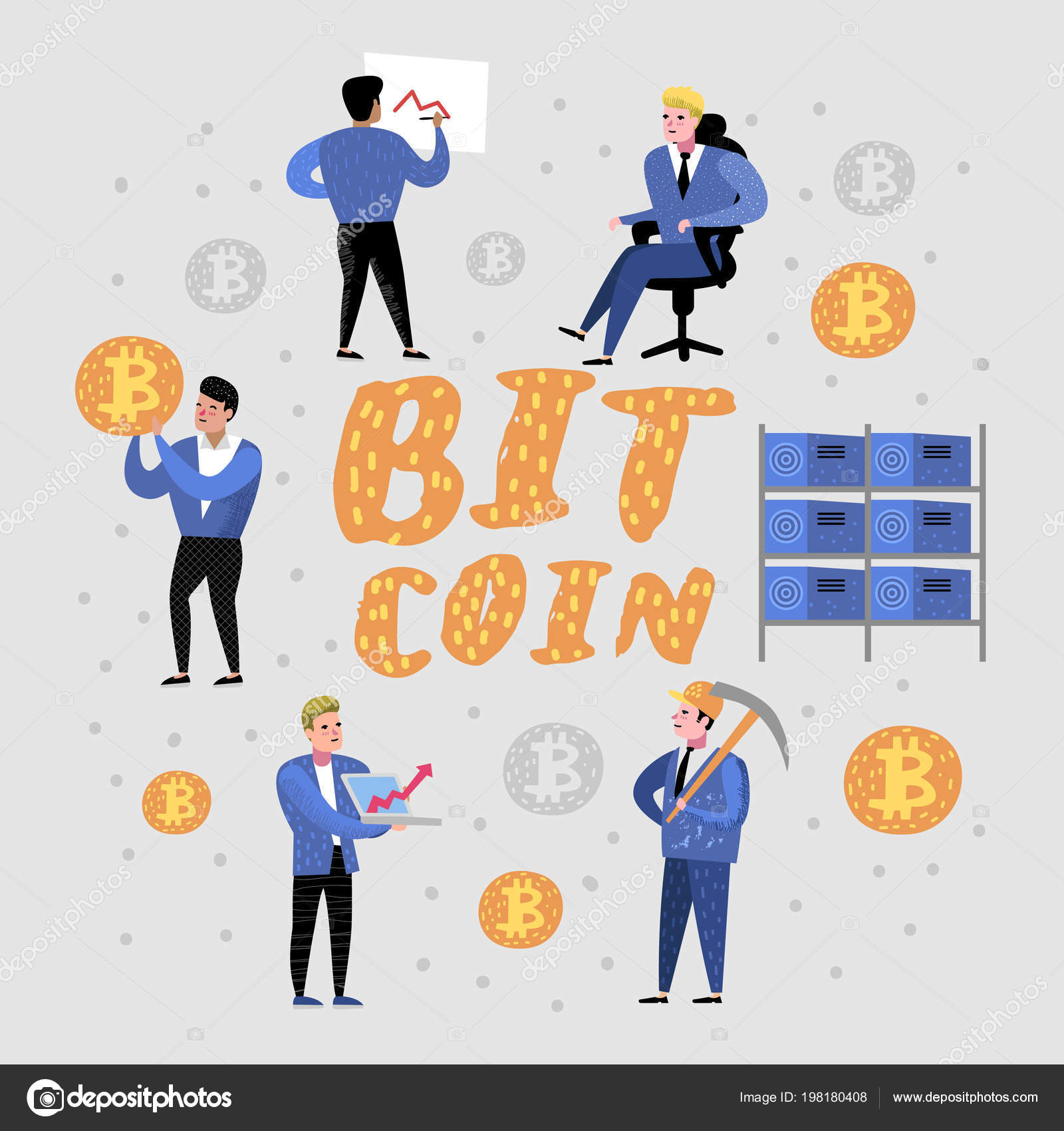 Bitcoin Konzept!    Mit Comic Figuren Krypto Wahrung Virtuelles Geld - 